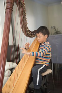 Motivated by being awarded of attractive  stickers (of puffy elephants and  shinny musical notes etc), Luc Hung started his harp studies a year ago under the tutelage of Andrew Chan at age 3.5. WATCH video of Luc trying out a duet with his teacher:   First Duet Practise