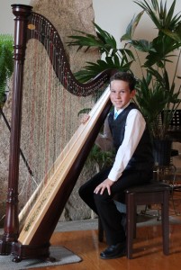 Sebastian Gobbels, scored 90% First Class Honours with Distinction for his Grade 4 RCM Exam on Lever harp. He has also performed successfully for weddings and local senior home.